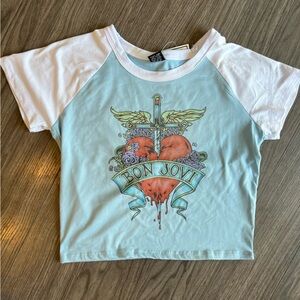 NWT Bon Jovi raglan baby tee sz L - blue